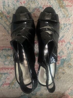 Black Patent Peep-Toe Slingback Heels